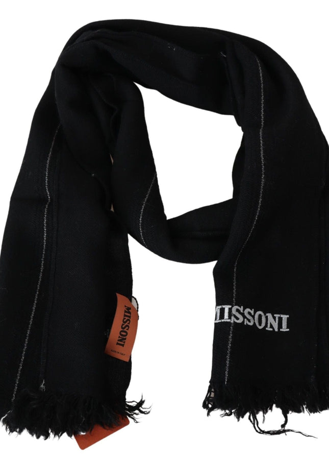 Missoni Elegant Black Wool Scarf with Logo Embroidery