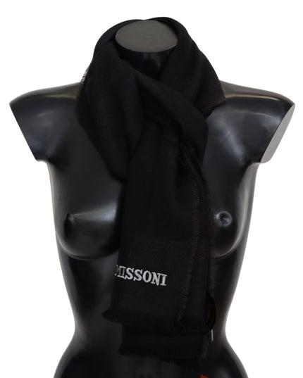 Missoni Elegant Black Wool Scarf with Logo Embroidery