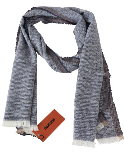 Missoni Elegant Gray Wool Scarf with Stripes and Fringes