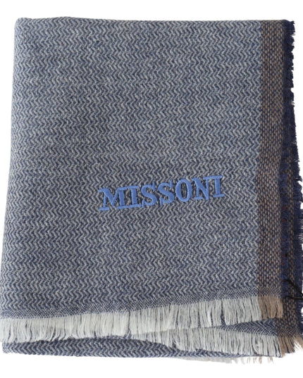 Missoni Elegant Gray Wool Scarf with Stripes and Fringes