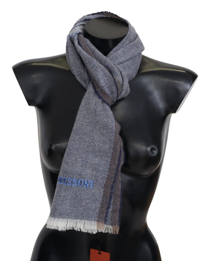 Missoni Elegant Gray Wool Scarf with Stripes and Fringes