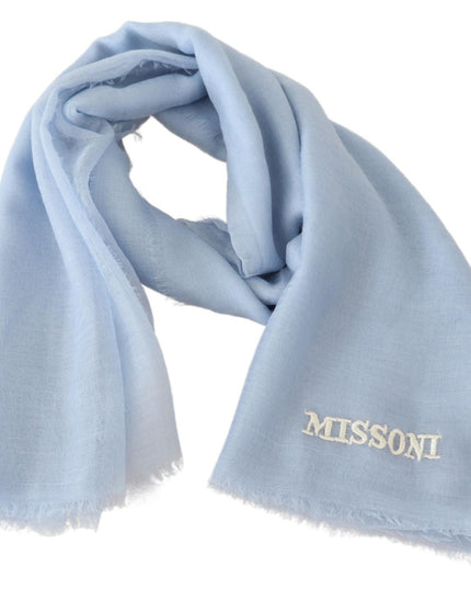 Missoni Elegant Light-Blue Cashmere Scarf with Fringes