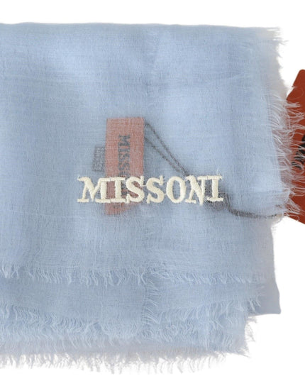 Missoni Elegant Light-Blue Cashmere Scarf with Fringes