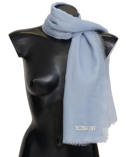 Missoni Elegant Light-Blue Cashmere Scarf with Fringes