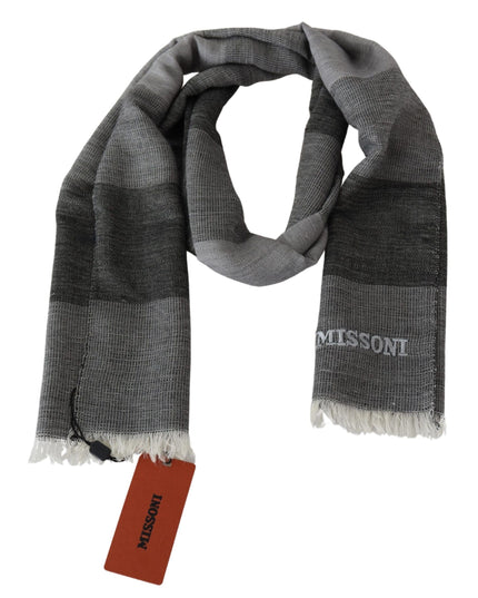 Missoni Elegant Striped Wool Scarf with Logo Embroidery