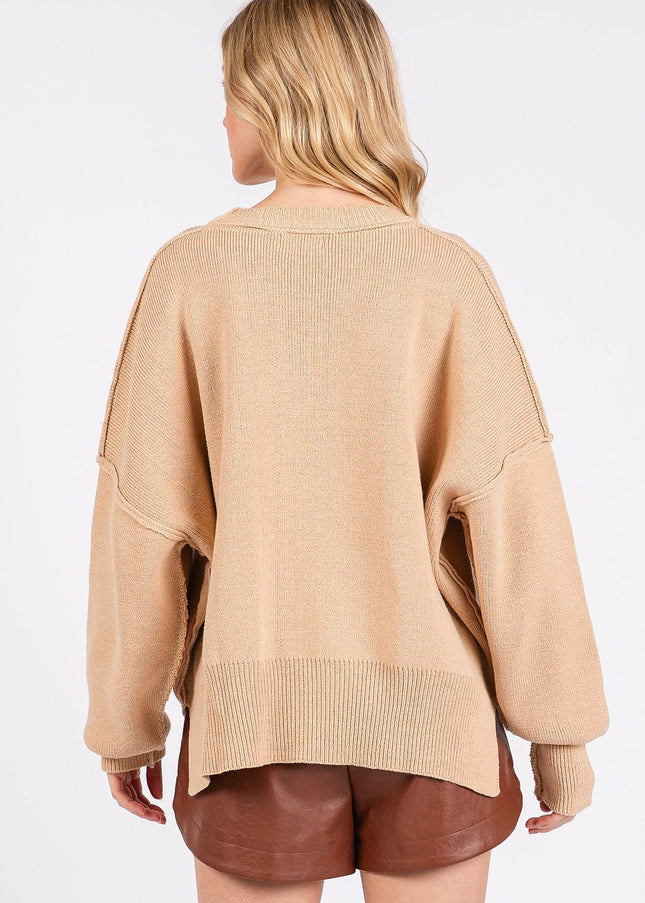 Mittoshop Side Slit Round Neck Drop Shoulder Sweater