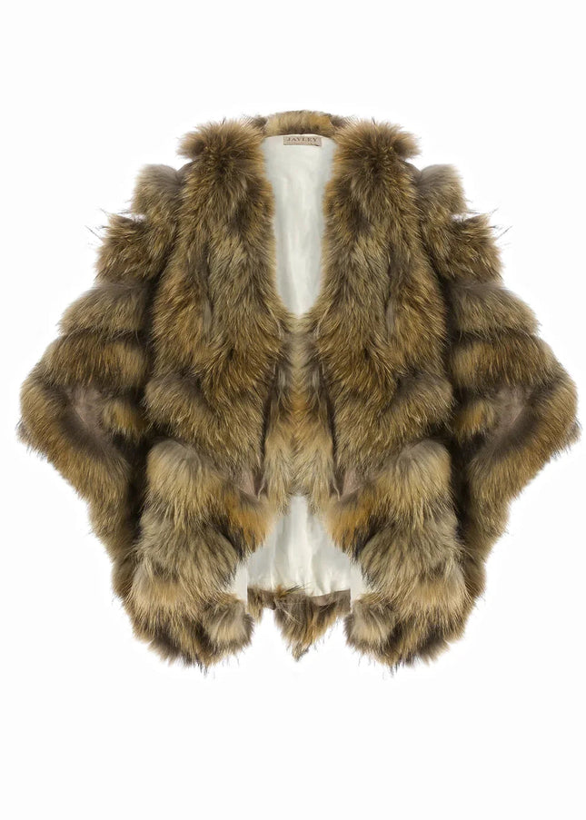 Mocha Charlotte Luxury Fox Fur Cape Coat-3