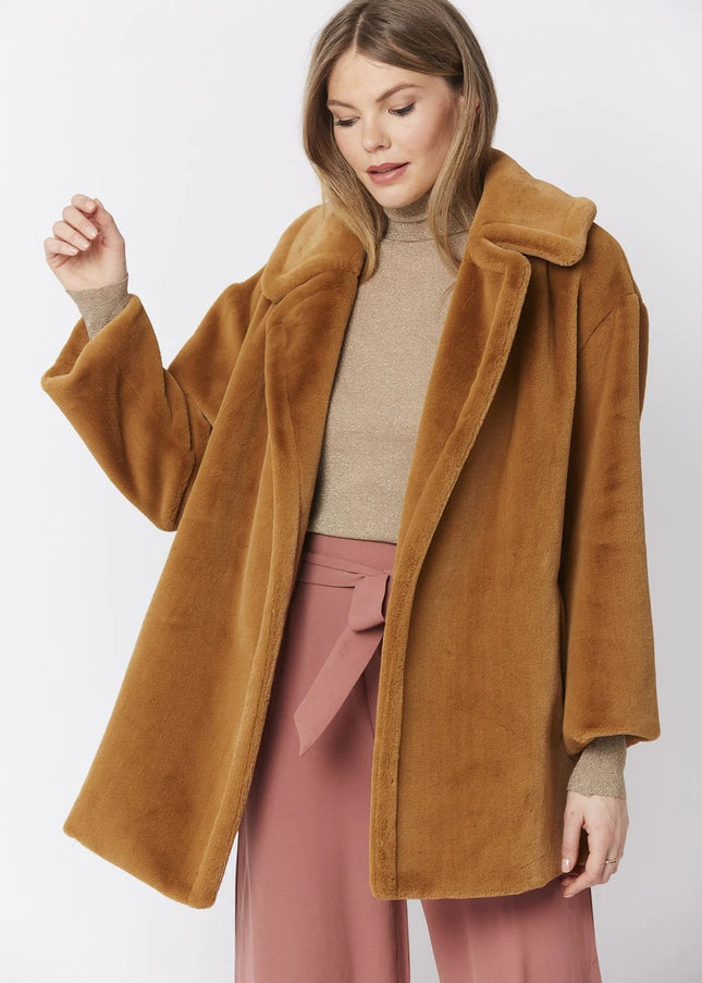 Mocha Faux Fur Midi Coat-2