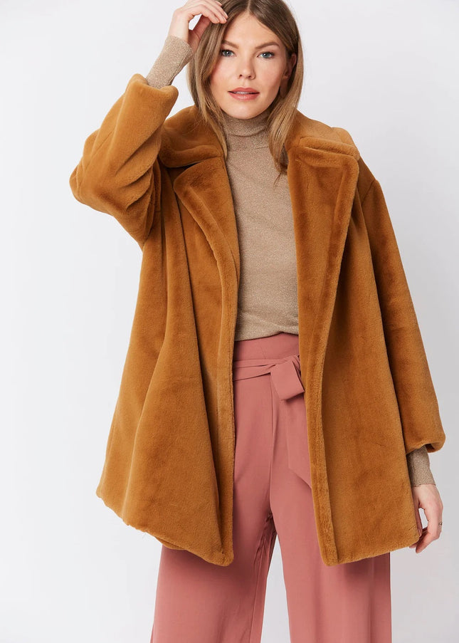 Mocha Faux Fur Midi Coat-0