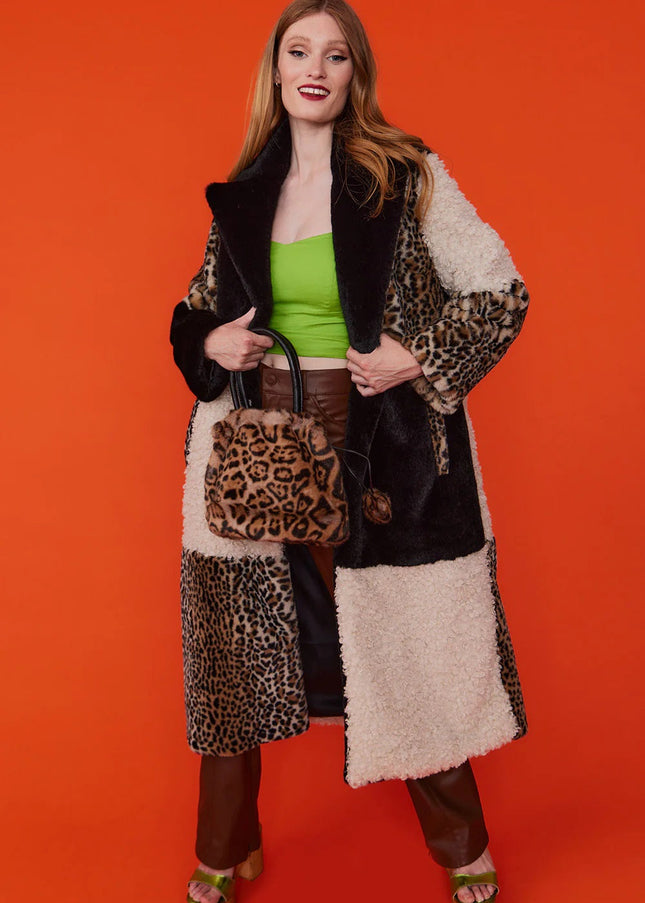 Mocha Faux Fur and Faux Shearling Maxi Coat-1