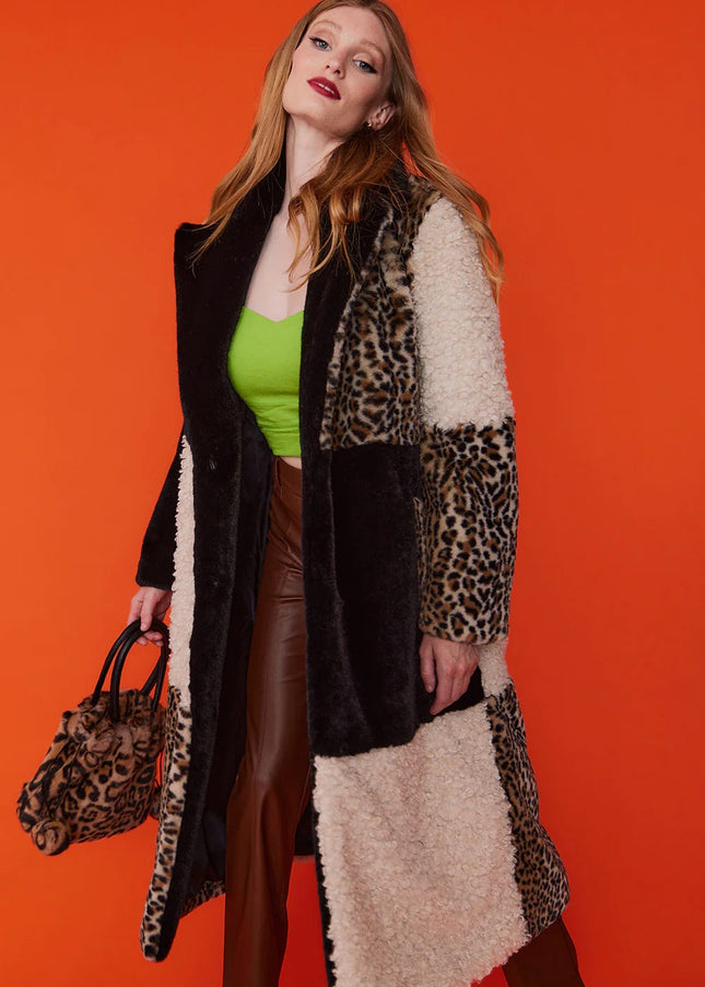 Mocha Faux Fur and Faux Shearling Maxi Coat-2