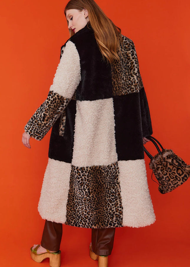 Mocha Faux Fur and Faux Shearling Maxi Coat-3