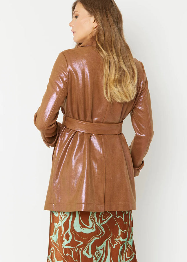 Mocha Metallic Faux Suede Trench Coat-3