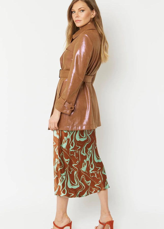 Mocha Metallic Faux Suede Trench Coat-0