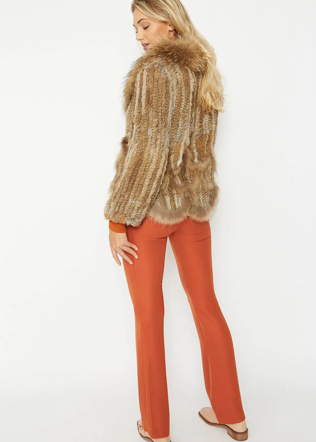 Mocha Scalloped Coney Fur Jacket With Fox Fur Collar-3