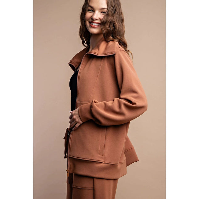 Modal Poly Full Zip Jacket Camel