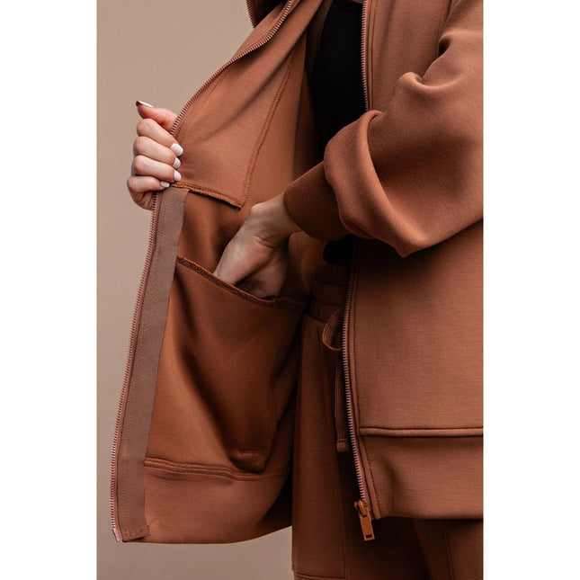 Modal Poly Full Zip Jacket Camel