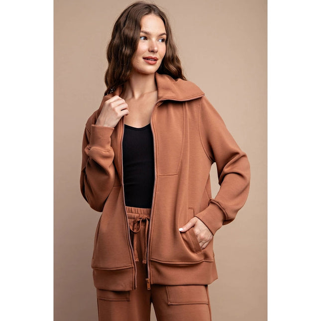 Modal Poly Full Zip Jacket Camel