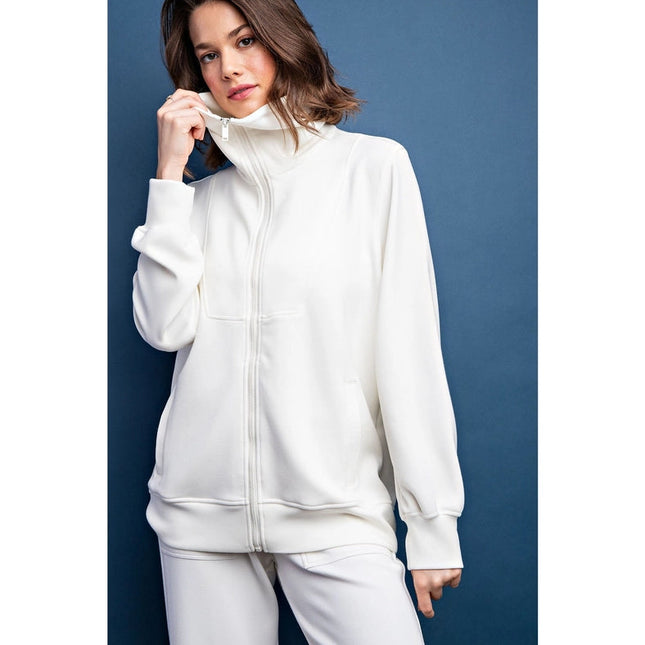 Modal Poly Full Zip Jacket Cream