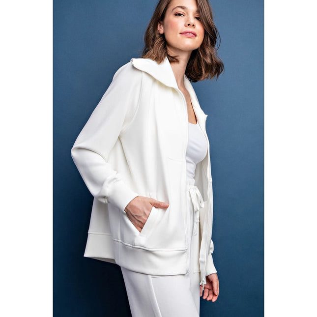 Modal Poly Full Zip Jacket Cream