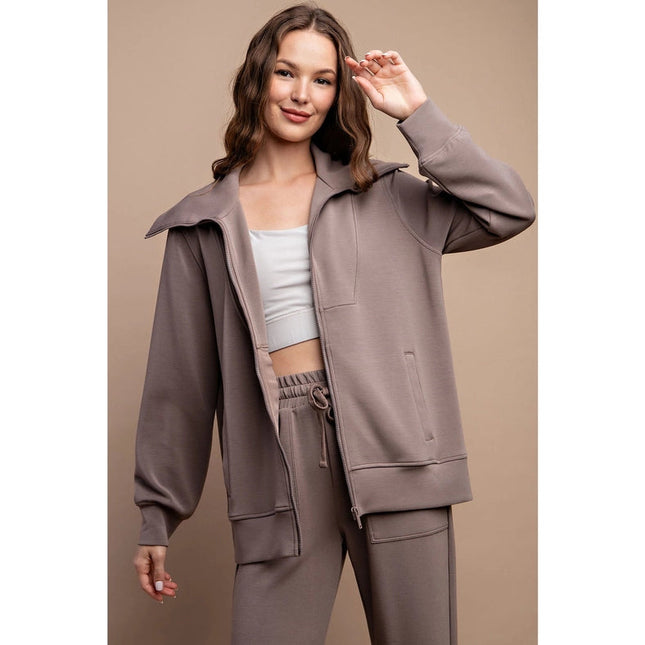 Modal Poly Full Zip Jacket Mocha