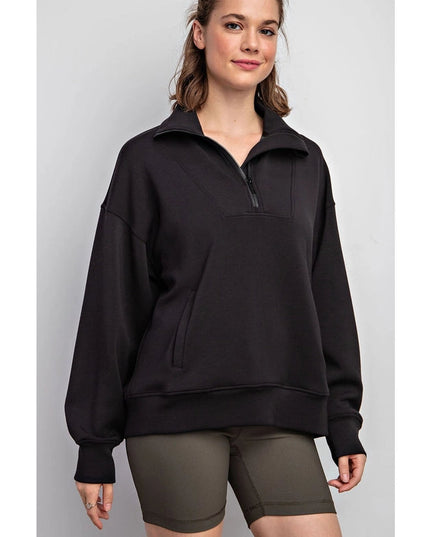 Modal Poly Span Quarter Zip Funnel Neck Pullover Black