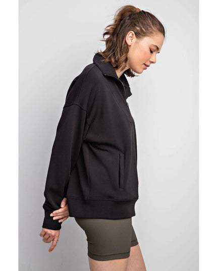 Modal Poly Span Quarter Zip Funnel Neck Pullover Black