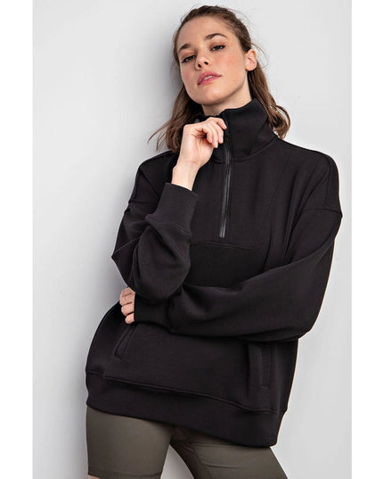 Modal Poly Span Quarter Zip Funnel Neck Pullover Black