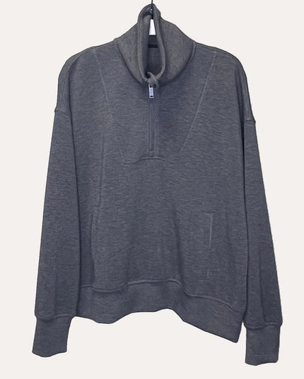 Modal Poly Span Quarter Zip Funnel Neck Pullover H Charcoal