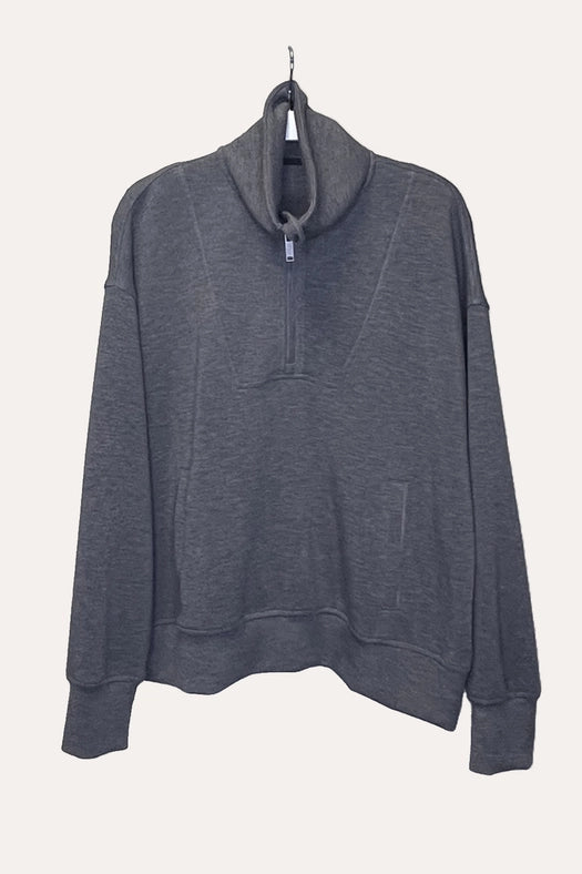 Modal Poly Span Quarter Zip Funnel Neck Pullover H Charcoal