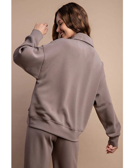 Modal Poly Span Quarter Zip Funnel Neck Pullover Mocha