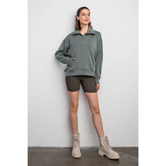 Modal Poly Span Quarter Zip Funnel Neck Pullover Sage Leaf