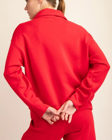 Modal Poly Span Quarter Zip Funnel Neck Pullover True Red