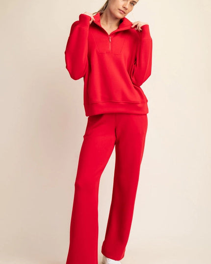 Modal Poly Span Quarter Zip Funnel Neck Pullover True Red