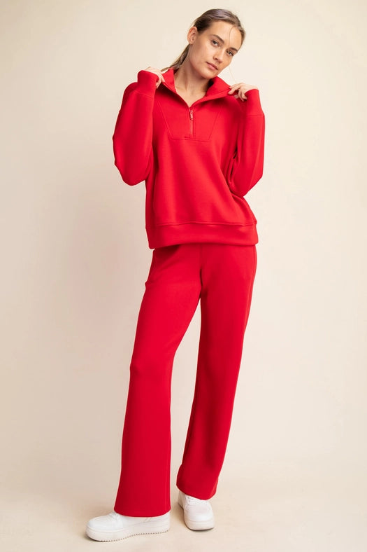 Modal Poly Span Quarter Zip Funnel Neck Pullover True Red