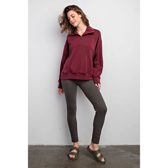 Modal Poly Span Quarter Zip Funnel Neck Pullover Wine