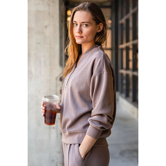 Modal Poly Span Scuba Luxe Half Zip Jacket Mocha