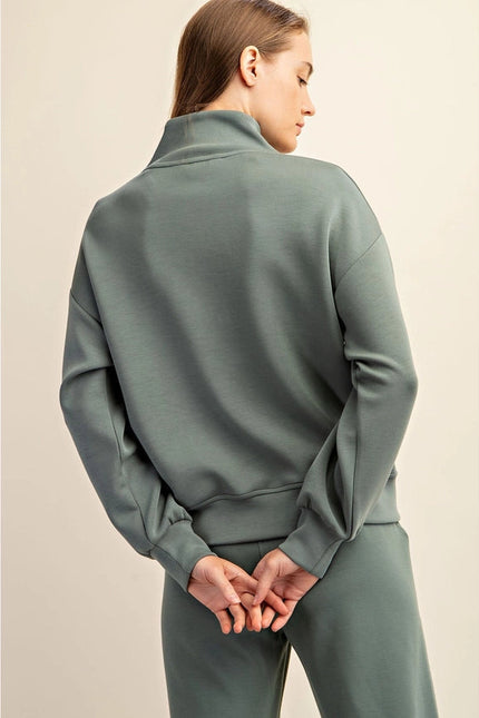 Modal Poly Span Scuba Luxe Half Zip Jacket Sage Leaf