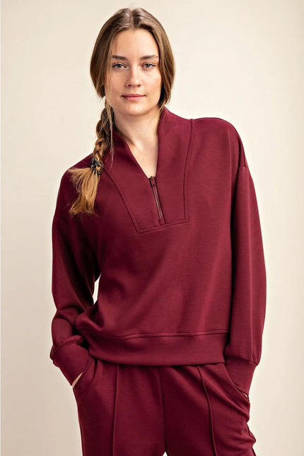 Modal Poly Span Scuba Luxe Half Zip Jacket Wine