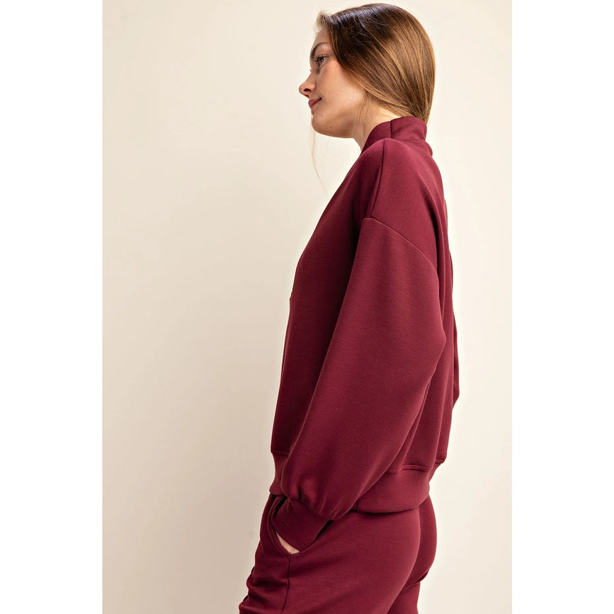 Modal Poly Span Scuba Luxe Half Zip Jacket Wine