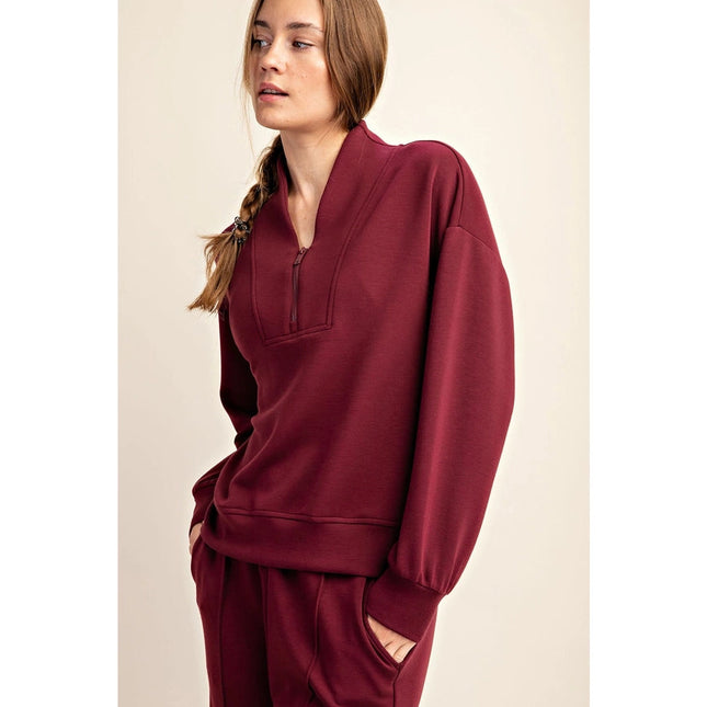 Modal Poly Span Scuba Luxe Half Zip Jacket Wine