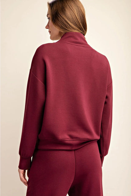 Modal Poly Span Scuba Luxe Half Zip Jacket Wine