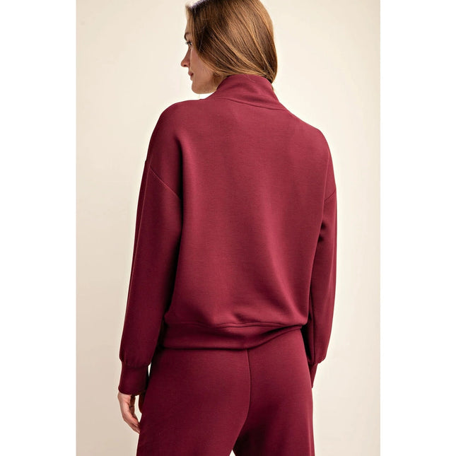 Modal Poly Span Scuba Luxe Half Zip Jacket Wine