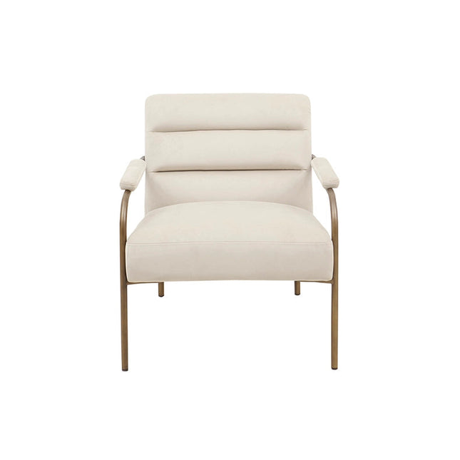 Modern Velvet Low Back Lounge Chair With Bronze Legs, Beige