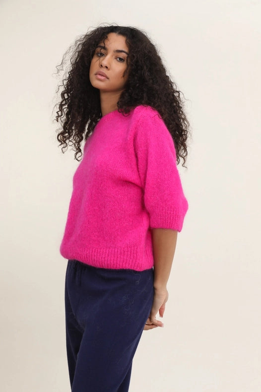 Mohair And Wool Short Sleeve Crew Neck Sweater