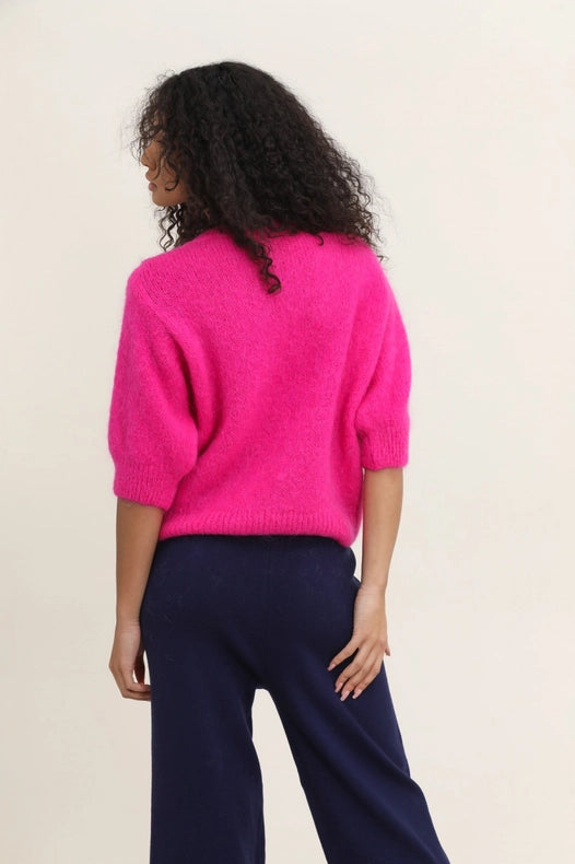 Mohair And Wool Short Sleeve Crew Neck Sweater