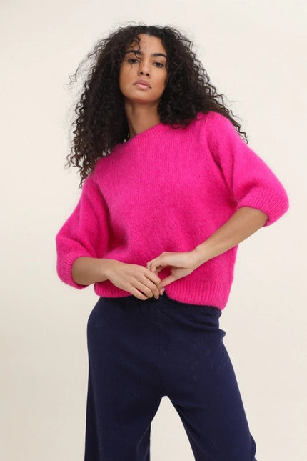 Mohair And Wool Short Sleeve Crew Neck Sweater