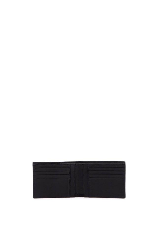 Moschino bifold wallet with metal logo.