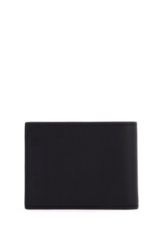 Moschino bifold wallet with metal logo.