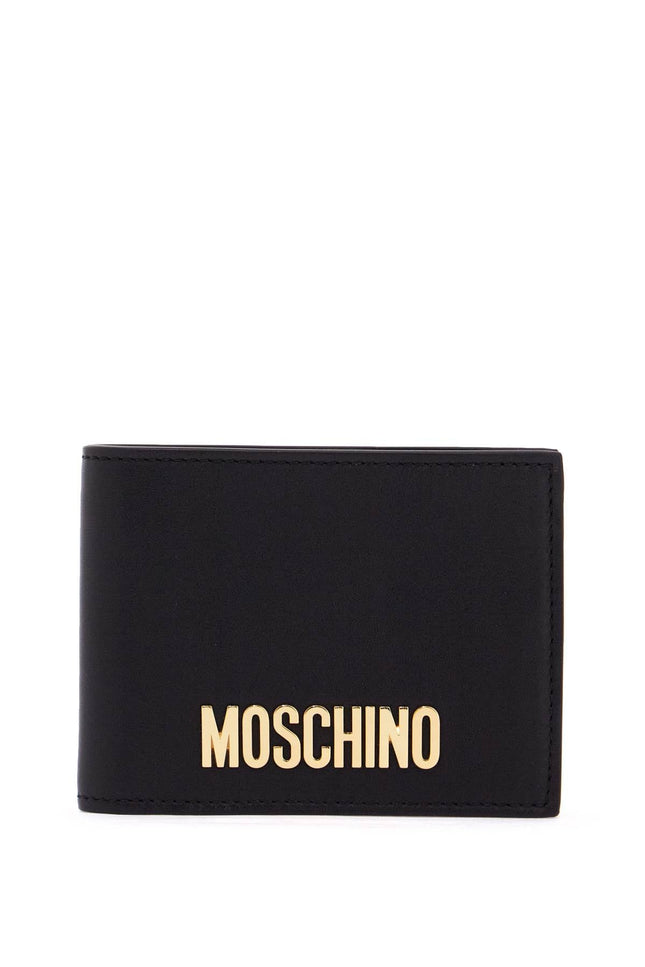 Moschino bifold wallet with metal logo.